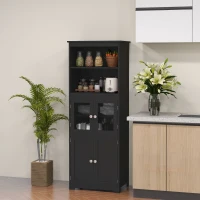 HOMCOM 63" Small Buffet with Hutch, 4-Door Kitchen Pantry Storage Cabinet with Adjustable Shelf for Dining Room, Black(m-1)