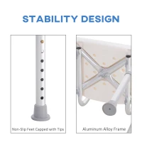 HOMCOM Bath Chair with Back, Adjustable Height Non-slip Shower Stool Bench Tool-Free Assembly Bathroom Aids, White(m-6)