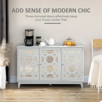 HOMCOM Sideboard Kitchen Buffet Table with 3 Mirrored Doors, 2 Cabinets  and Adjustable Shelf, Gray(m-4)