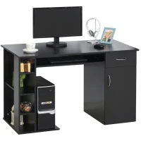 HOMCOM 47.25" Computer Desk with Keyboard Tray, CPU Stand, Writing Desk with Drawer and Storage Shelves, Black(m-11)