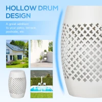 Outsunny 12" Steel Patio End Table, Round Hollow Drum Side Table, Accent Table for Indoor and Outdoor, White(m-4)