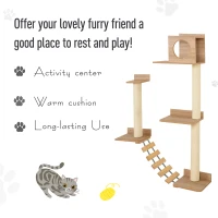 PawHut Wall Mounted Cat Tree with Scratching Post Condo Bridge Cat Climbing Shelves Furniture, Brown(m-5)