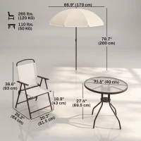 Outsunny 6 Pieces Outdoor Dining Set for 4 with Umbrella Patio Outdoor Furniture Set with Round Table 4 Folding Chairs Cream(m-3)