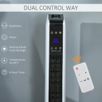 HOMCOM Ceramic Tower Heater, Oscillating Space Heater with Remote Control, Timer, Tip-Over & Overheat Protect, 750W/1500W(m-6)