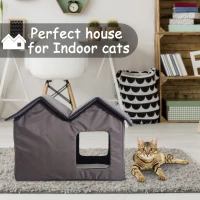 PawHut Double Heated Cat House Portable Indoor/Outdoor Kitty Shelter for Ferral Cat in Winter, Brown(m-6)
