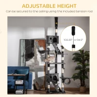 PawHut 94"-102" Floor to Ceiling Cat Tree High Cat Condo Scratching Post Activity Center Multi-Level Play House Dark Grey(m-5)