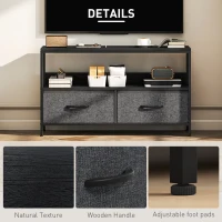 HOMCOM TV Stand with Charging Station, TV Table with 2 Foldable Linen Drawers and Open Shelf for 47 Inch Television, Black(m-6)