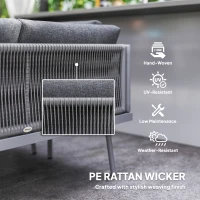 Outsunny 3 Pieces Outdoor Furniture Set, L Shaped Wicker Patio Furniture Conversation Set with Cushions, Steel Table, Grey(m-5)