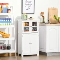 kleankin Bathroom Floor Storage Cabinet with Tempered Glass Doors and Adjustable Shelf, Kitchen Cupboard, Free Standing Organizer for Living Room Entryway, White(m-8)