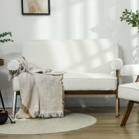 HOMCOM Boucle Fabric 2 Seater Sofa, Small Sofa Loveseat with Thick Padding and Wood Legs, Cream White(m-8)