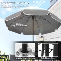 Outsunny 6 Pieces Patio Dining Set with Umbrella, Patio Furniture Set with Folding Chairs, Glass Table for Garden Backyard, Grey(m-4)