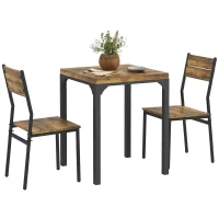 HOMCOM Dining Table Set for 2, 3 Piece Kitchen Table and Chairs with Metal Legs for Small Spaces, Rustic Brown(m-9)