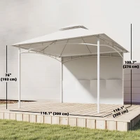 Outsunny 10' x 10' Patio Gazebo, Double Roof Outdoor Gazebo Canopy Shelter with Storage, Hook, Metal Frame, Cream White(m-3)