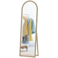 HOMCOM 64" x 21" Full Length Mirror, Free Standing, Leaning or Wall, Arched Full Body Mirror with Faux Stone Frame, Beige(m-2)