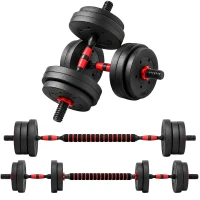 Soozier 33lbs 2-in-1 Adjustable Dumbbells Weight Set, Dumbbell Hand Weights Barbell for Body Fitness, Lifting Training for Home, Office, Gym, Black and Red(m-9)