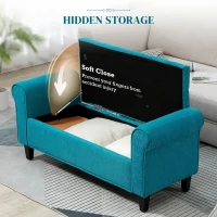 HOMCOM 50 Inches Storage Ottoman, Upholstered Bedroom Bench with Rolled Arms and Button Tufted Storage, Teal(m-4)