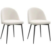 HOMCOM Set of 2 Mid-Back Dining Chair, Mid-Back Velvet-touch Upholstery Kitchen Chair for Living Room Dining Room, Cream White(m-9)