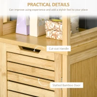 kleankin Bathroom Floor Cabinet with 3 Shelves and Cupboard, Slim and Freestanding Linen Tower with Storage, Natural(m-7)