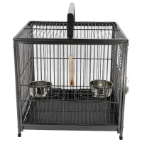 PawHut 18" Heavy Duty Wrought Iron Travel Bird Cage Carrier With Handle Perch And Accessories - Black(m-8)
