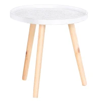 HOMCOM Round Coffee Table, Carved Floral End Table with Tray-style Top and Wooden Legs for Living Room(m-9)