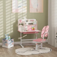 Qaba Adjustable Height Kids Desk and Chair Set, Kids Study Table and Chair with Tilt Desktop, Drawer, Reading Rack, Pink(m-8)