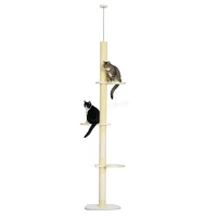 PawHut 87"-102" Floor to Ceiling Cat Tree w/ Sisal Scratching Posts, Anti-tip Kit, Perches, Toy Ball, Yellow(m-13)