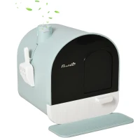 PawHut Cat Litter Box with Lid, Removable Tray, Scoop, Filter, Green(m-13)