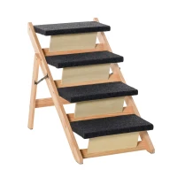 PawHut Wood Pet Stairs 2 In 1 Convertible Dog Steps and Carpeted Ramp Portable Foldable 4 Level Cat Ladder for High Bed Couch Car(m-13)