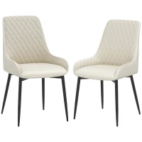 HOMCOM Upholstered Kitchen Chairs, Modern Dining Chairs Set of 2 with Diamond Tufting and Steel Legs for Dining Room, Cream White(m-9)