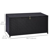 Outsunny Wicker Outdoor Storage Box, 75 Gallon Deck Box with Gas Strut and Clamp Lid, Rattan Patio Storage Container for Gardening Tools, Pool Supplies, Dark Brown(m-3)