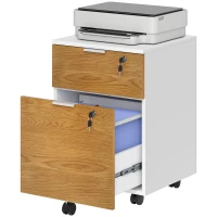 HOMCOM 2 Drawer Small Filing Cabinet Lockable Office Storage Cabinet with Hanging Bars for A4 Letter White Nature Wood(m-2)