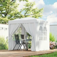 Outsunny 6.6'x6.6' Pop Up Canopy Tent with Sidewalls, Instant Sun Shelter Camping Gazebo with Carry Bag, White(m-8)