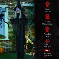 HOMCOM 6' Life Size Black Witch Outdoor Halloween Decoration, Halloween Prop w/ Light Up Eyes(m-7)