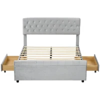 HOMCOM Full Bed Frame with Headboard, Double Bed Frame with 2 Drawers, No Box Spring Needed, Easy Assembly, Light Grey(m-9)