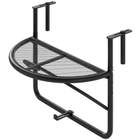 Outsunny Adjustable Balcony Hanging Rail Table Metal Mounting Mini Wall Desk Storage Rack Outdoor Flower Stand, Black(m-11)
