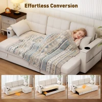 HOMCOM Convertible Sectional Sofa Bed, Pull Out Sleeper Sofa Couch with USB‑A+C, Chaise Storage, L-Shaped Futon Couch, Beige(m-4)