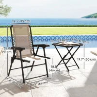 Outsunny 3 Pieces Patio Bistro Set, Outdoor Folding Table and Chairs Set, Metal Patio Furniture Set with Cup Holders, Khaki(m-3)