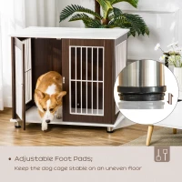 PawHut 34'' Wooden Dog Cage, Modern Wire Dog Crate, Pet Kennel with Door, Lock, Adjustable Foot Pads, for Small and Medium Dogs, Coffee and White(m-6)