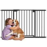 PawHut Baby Gate, Pet Safety Gate Pressure Fit, 30"-51" Wide with Two-Way Open, Auto-Close for Stair, Doorways, Hallways, Black(m-9)