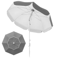 Outsunny 6 ft Beach Umbrella Portable with Sand Anchor, Carry Bag, Adjustable Height & Tilt, UPF50+ UV Protection, Grey(m-9)