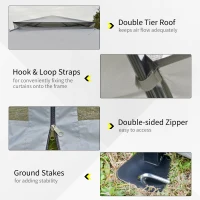 Outsunny 12' x 12' Foldable Pop-up Party Tent Instant Canopy Sun Shade Gazebo Shelter Steel Frame Oxford w/ Roller Bag, Grey(m-10)