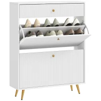 HOMCOM Narrow Shoe Storage Cabinet with Wave-like Panels and Adjustable Shelves for 12 Pairs of Shoes, White(m-9)