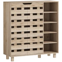 HOMCOM Shoe Cabinet, 21 Pair Shoe Storage Cabinet Organizer with 5-tier Double Door Cabinet and 5-tier Open Shelves, Beige(m-10)