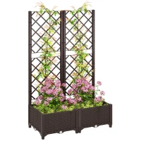 Outsunny Raised Garden Bed with Trellis, Plastic Raised Flower Bed with Drainage Holes and Drain Plugs(m-9)