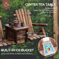 Outsunny 64" Double Wooden Garden Bench with Table, 2-Seater Adirondack Loveseat with Ice Bucket, High Backrest, Armrests, for Yard, Lawn, Porch, Patio, Rustic Brown(m-5)