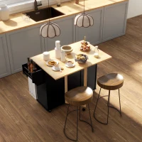 HOMCOM Rolling Kitchen Cart on Wheels with Drop Leaf, Kitchen Island with 3 Drawers, Solid Wood Top and Towel Rack, Black(m-1)