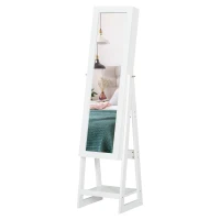 HOMCOM Jewellery Cabinet with Full-Length Mirror, Standing Jewelry Armoire with LED Light, White(m-2)