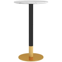 HOMCOM High Top Bar Table, Modern Round Dining Table with Faux-marbled Top and Gold Base, Bistro Table for 2 People, White(m-2)