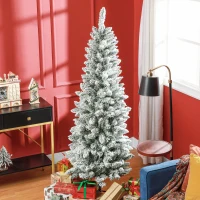 HOMCOM 6ft Pencil Christmas Tree, Flocked Tree with 479 Branch Tips and Metal Base for Home, Indoor, Holiday(m-1)
