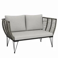 Outsunny Outdoor Couch Patio Sofa with Cushions, 2 Seater Patio Furniture Loveseat with Galvanized Steel Frame, Light Grey(m-9)